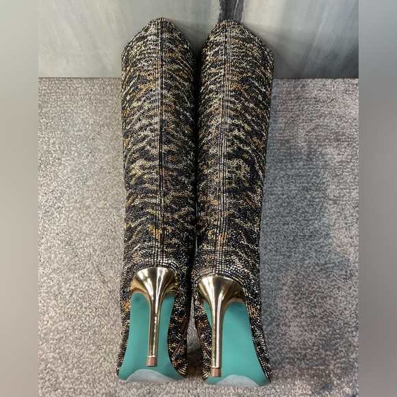 Betsey Johnson Brea Leopard Rhinestone Tall Boots NIB Stiletto Pointed Toe - Picture 10 of 14